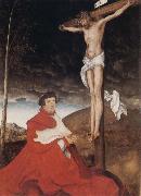 Hans holbein the younger Cardinal Albrecht of Branden-burg before the Crucifiel Christ oil painting picture wholesale